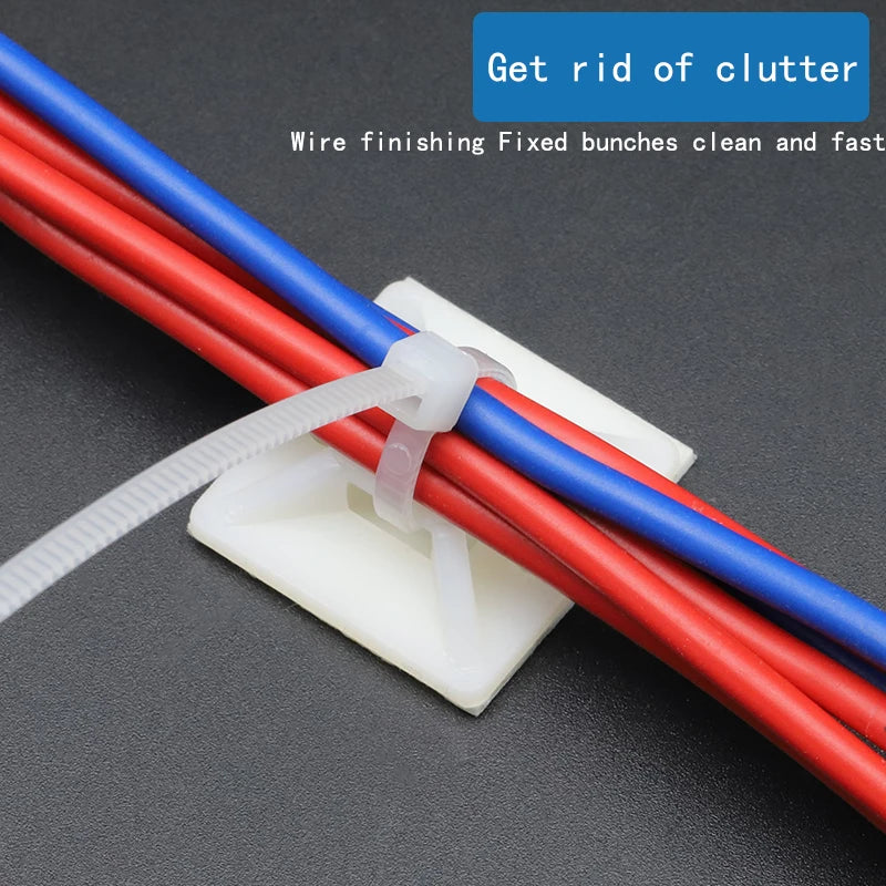 Self-Adhesive Cable Tie Mounts - 100PCS Wire Organizer Base Clips (2cm x 2cm)